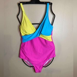B2Prity One Piece Neon 1980s Medium Swim Suit